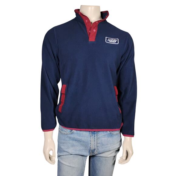 Hurley Fleece Pullover Sweatshirt Size Small Blue and Red Henley Snap Button Up - Picture 3 of 11